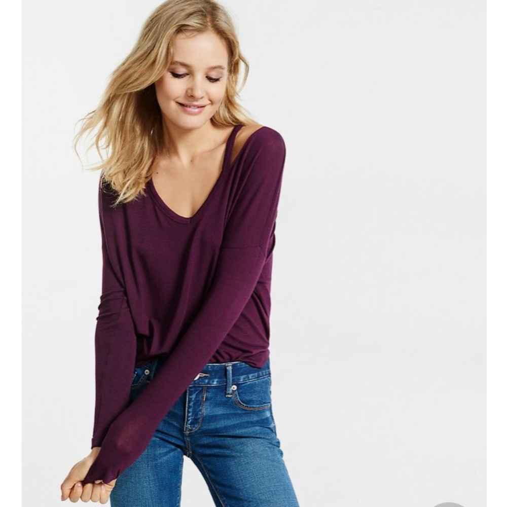Express One Eleven Slash Neck Long Sleeve Tee- XS